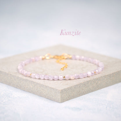 Dainty Kunzite Gemstone Bracelet (3mm)