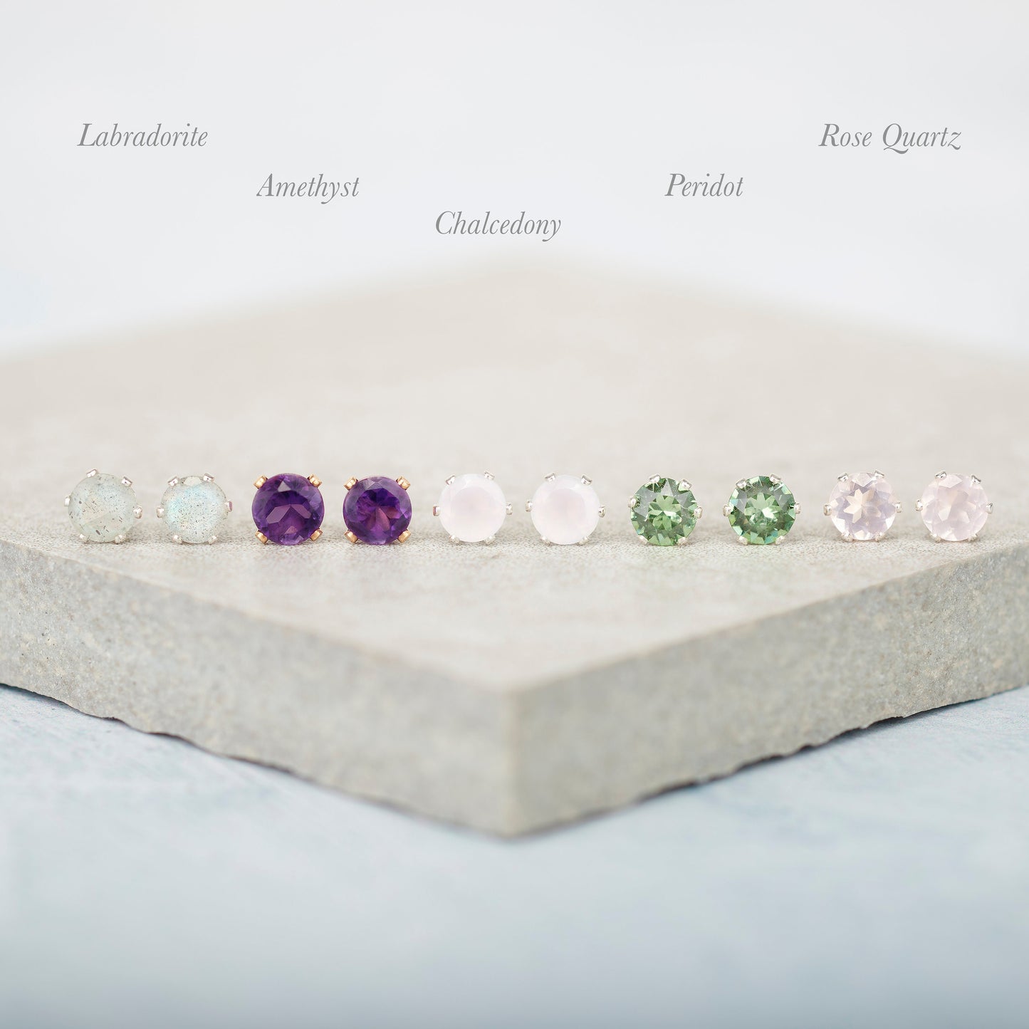 Dainty Rose Quartz Gemstone Stud Earrings