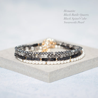 Dainty Tourmalinated Quartz Gemstone Bracelet