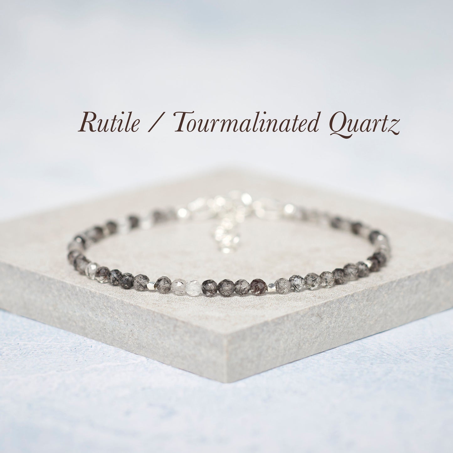 Dainty Tourmalinated Quartz Gemstone Bracelet