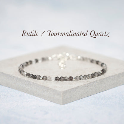 Dainty Tourmalinated Quartz Gemstone Bracelet