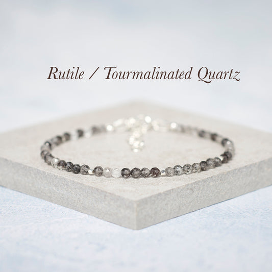 Dainty Tourmalinated Quartz Gemstone Bracelet