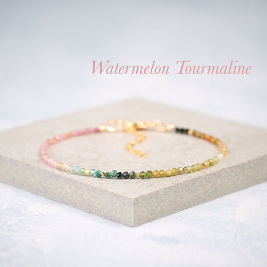 Dainty Watermelon Tourmaline Gemstone Bracelet