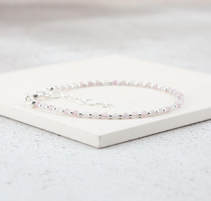 Rose Quartz & Sterling Silver or Gold Fill Bead Bracelet