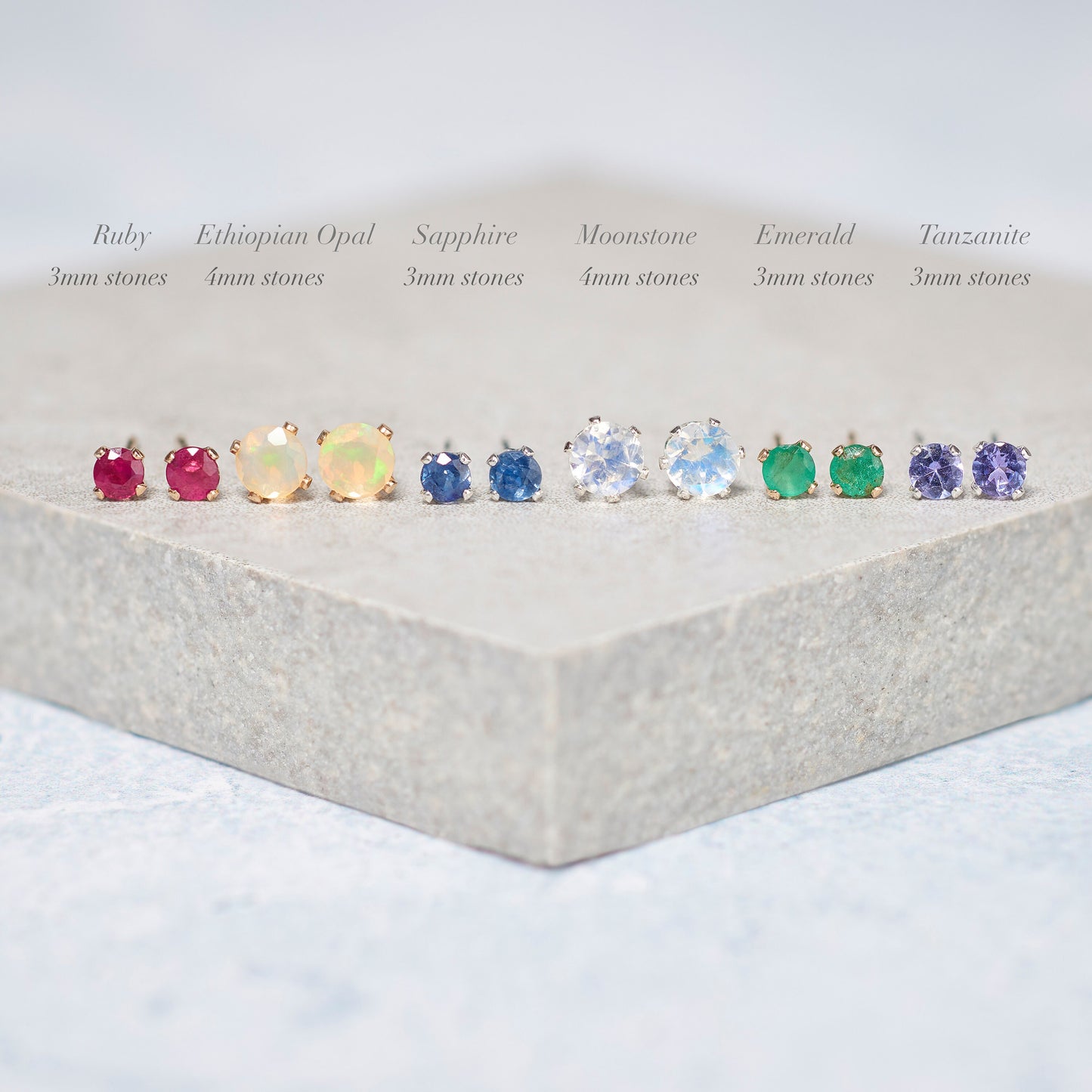Dainty Rainbow Moonstone Stud Earrings (AAA Grade)