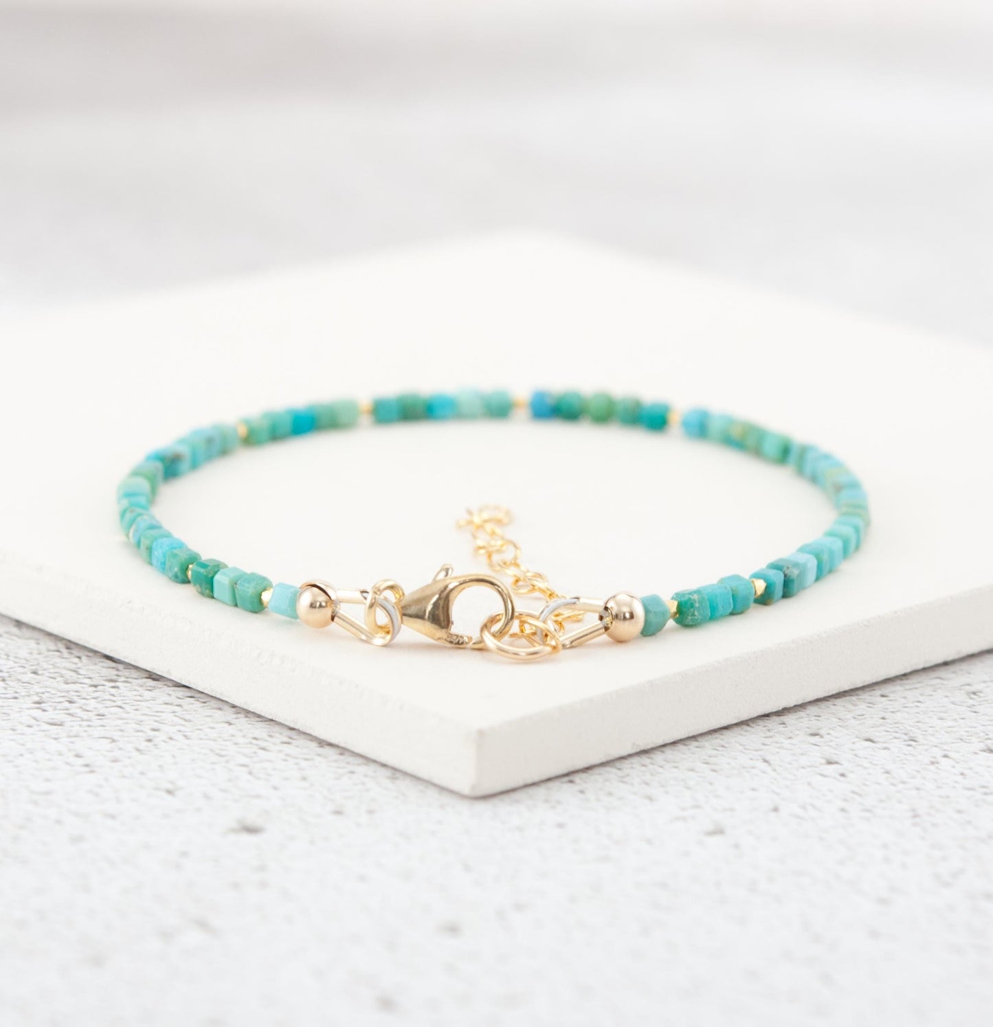 Dainty Turquoise Gemstone Cube Bead Bracelet