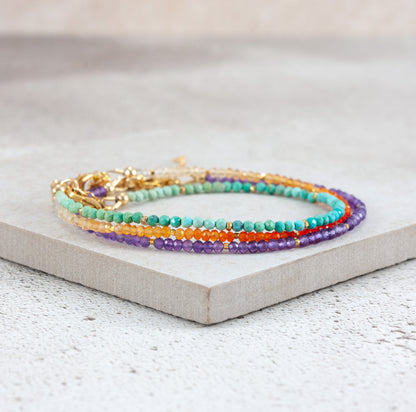 Set Of 3 Dainty Stacking Bracelets (Turquoise, Fire Opal & Amethyst)