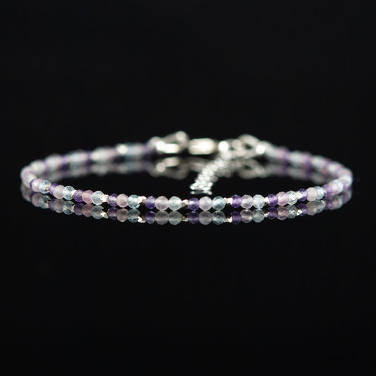 Amethyst, Aquamarine & Rose Quartz Dainty Gemstone Bracelet