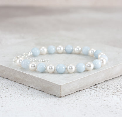 Aquamarine & Crystal Pearl Gemstone Bracelet