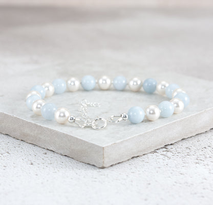 Aquamarine & Crystal Pearl Gemstone Bracelet
