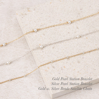 Dainty Sterling Silver Pearl Stations Bracelet