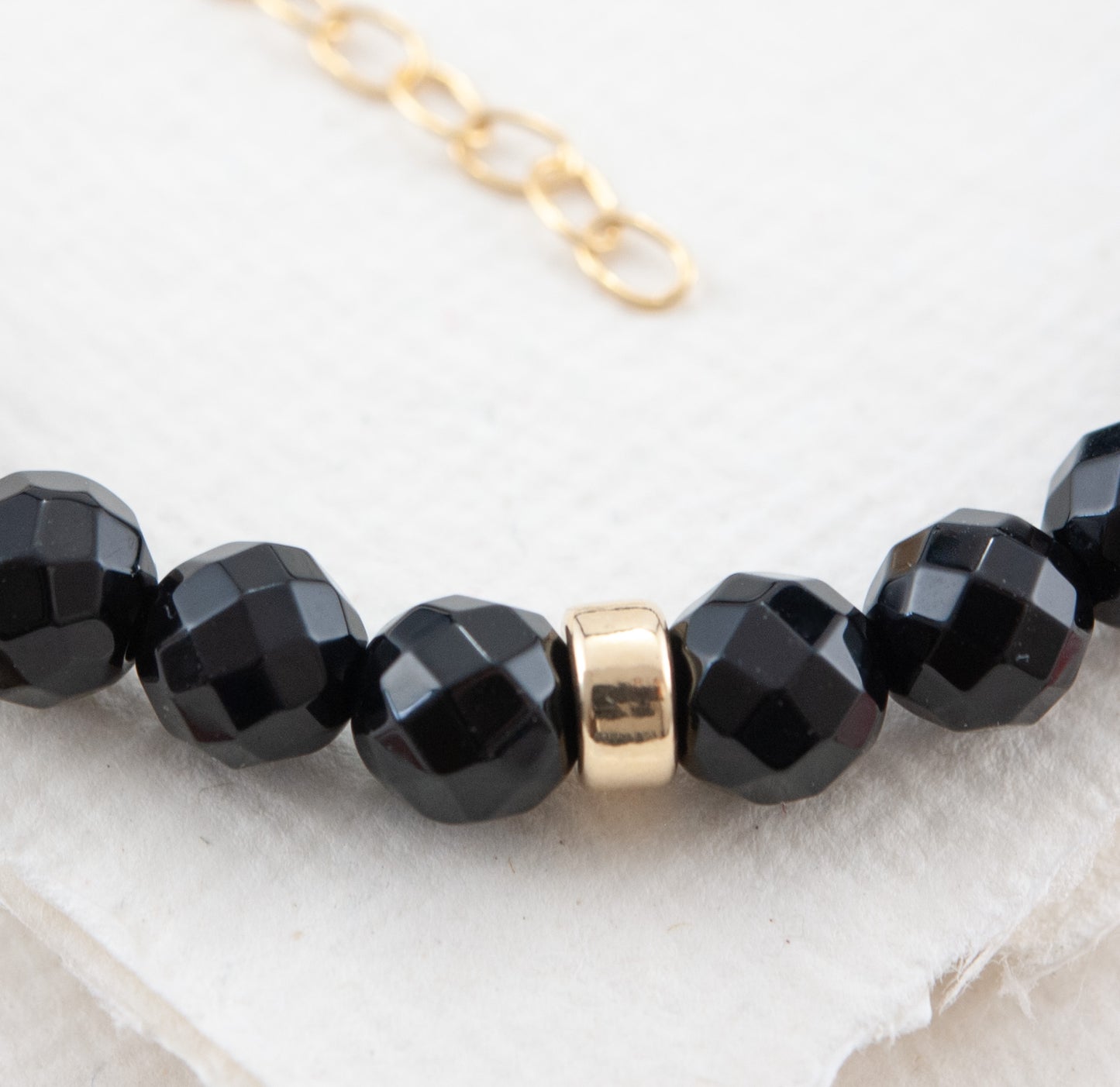 Black Onyx & 14k Gold Fill / 925 Sterling Silver Rondelle Gemstone Bracelet