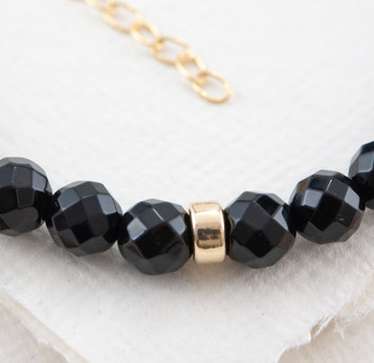 Black Onyx & 14k Gold Fill / 925 Sterling Silver Rondelle Gemstone Bracelet