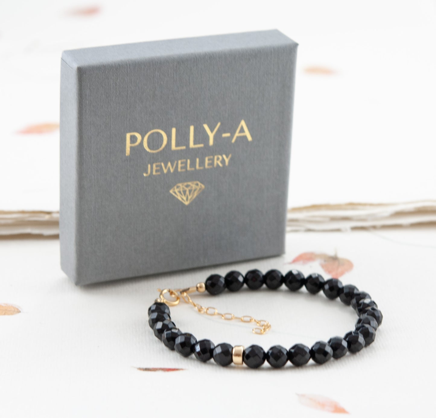 Black Onyx & 14k Gold Fill / 925 Sterling Silver Rondelle Gemstone Bracelet