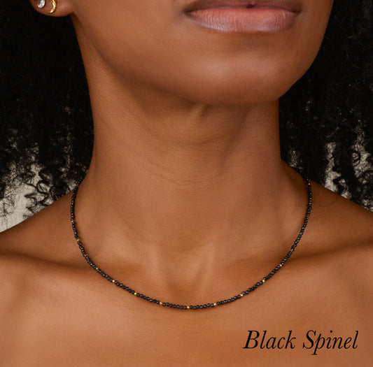 Dainty Black Spinel Gemstone Necklace