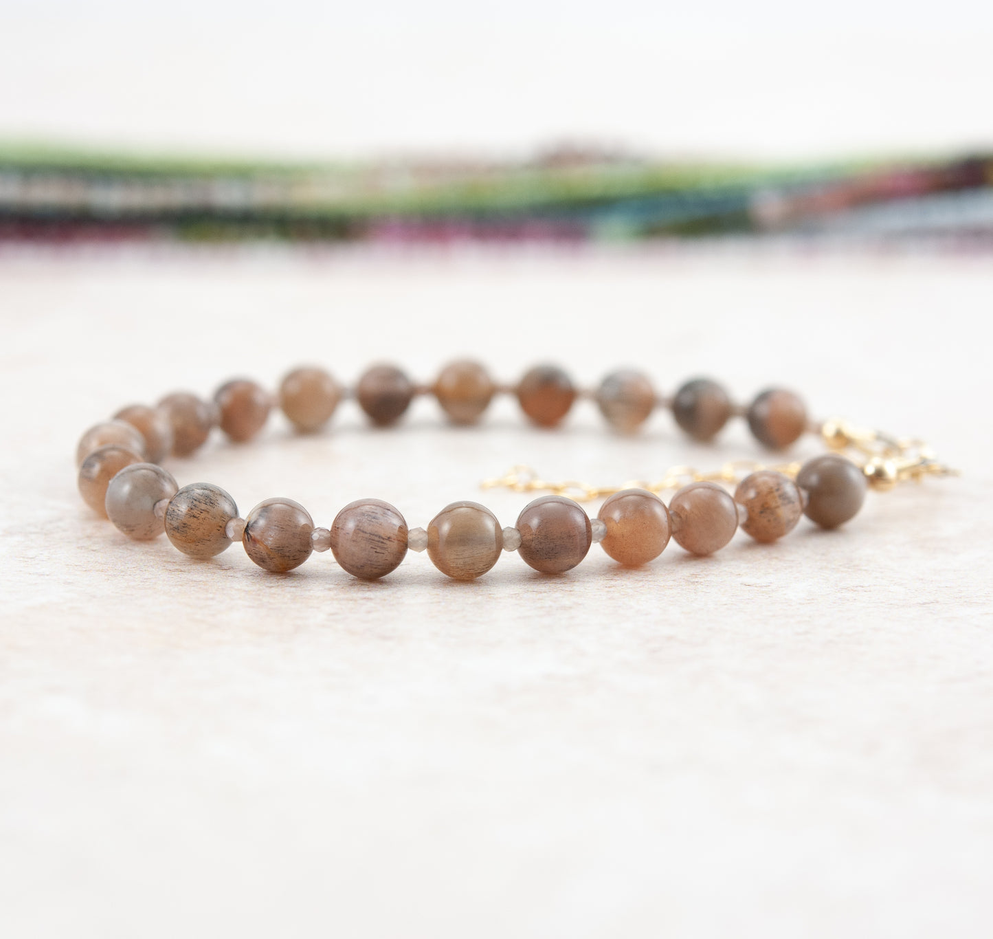 Sunstone in Moonstone Gemstone Bracelet