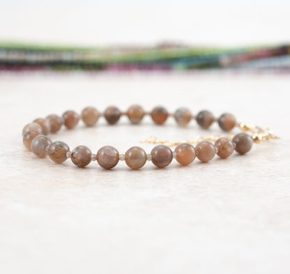 Sunstone in Moonstone Gemstone Bracelet