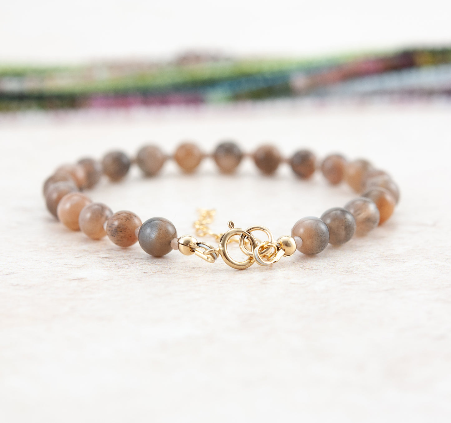 Sunstone in Moonstone Gemstone Bracelet