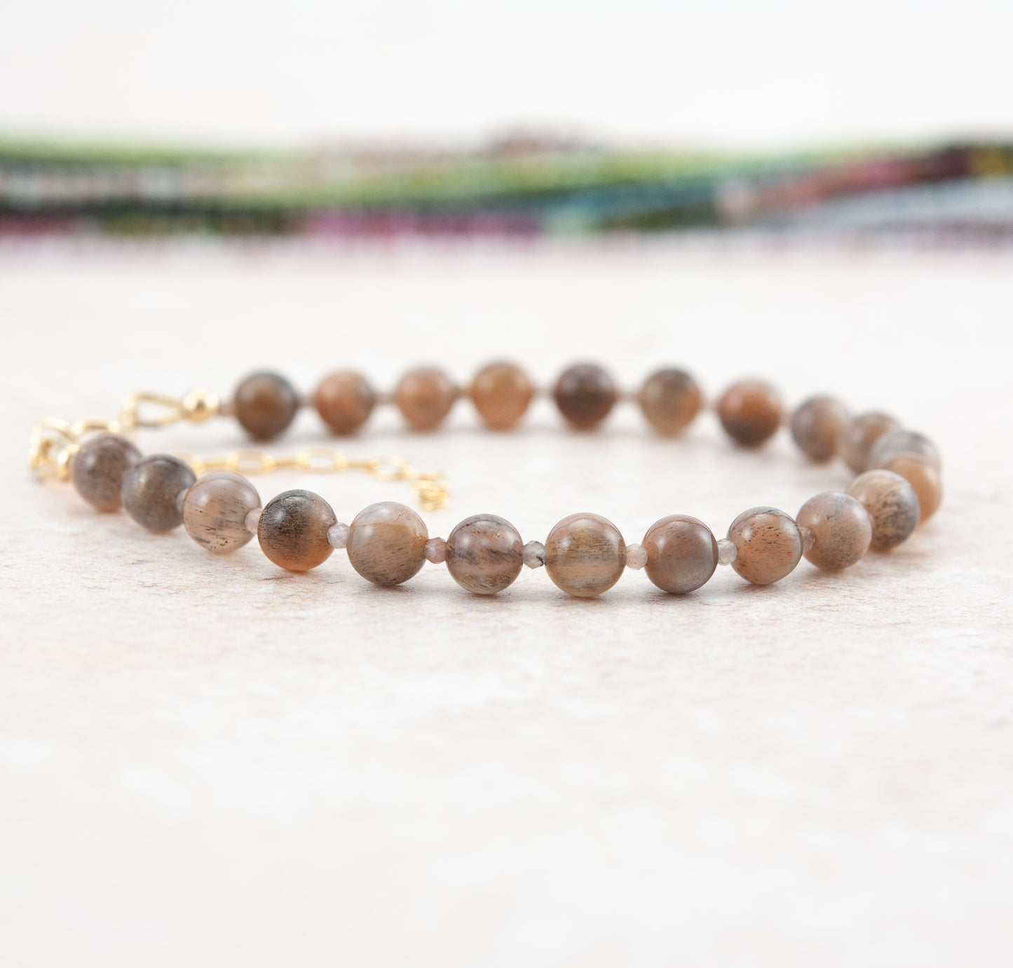 Sunstone in Moonstone Gemstone Bracelet
