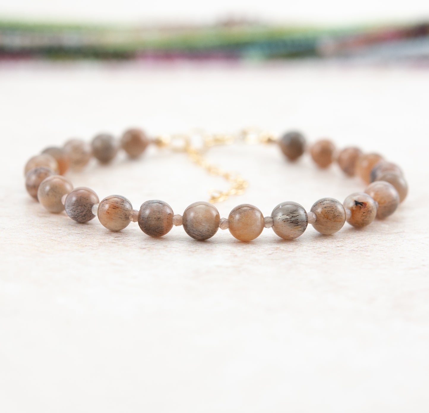 Sunstone in Moonstone Gemstone Bracelet