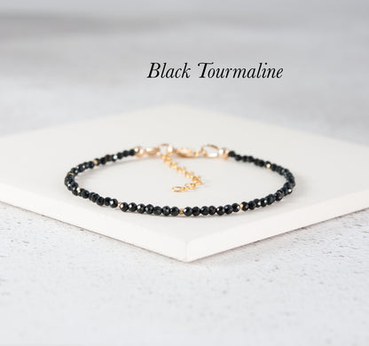Dainty Black Tourmaline Gemstone Bracelet