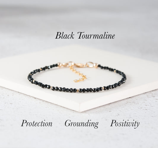 Dainty Black Tourmaline Gemstone Bracelet