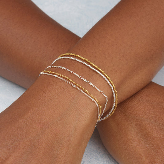 Dainty Gold & Silver Chain & Tiny Bead Bracelet Set