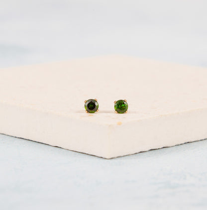Dainty Chrome Diopside Gemstone Stud Earrings