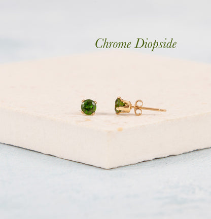 Dainty Chrome Diopside Gemstone Stud Earrings