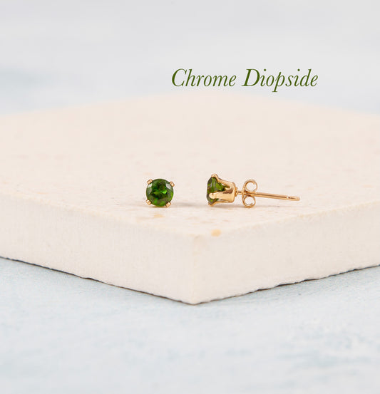 Dainty Chrome Diopside Gemstone Stud Earrings