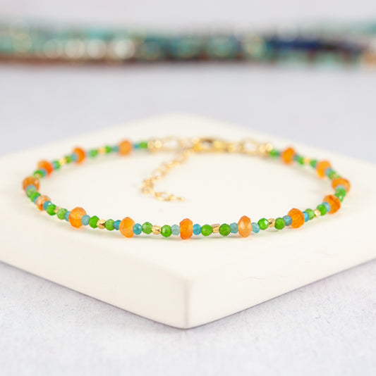 Carnelian, Apatite & Chrome Diopside Gemstone Bracelet