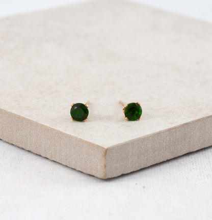 Dainty Chrome Diopside Gemstone Stud Earrings