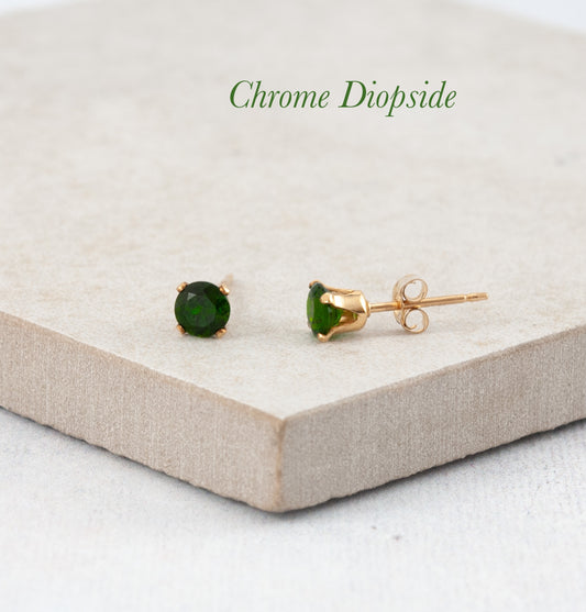 Dainty Chrome Diopside Gemstone Stud Earrings