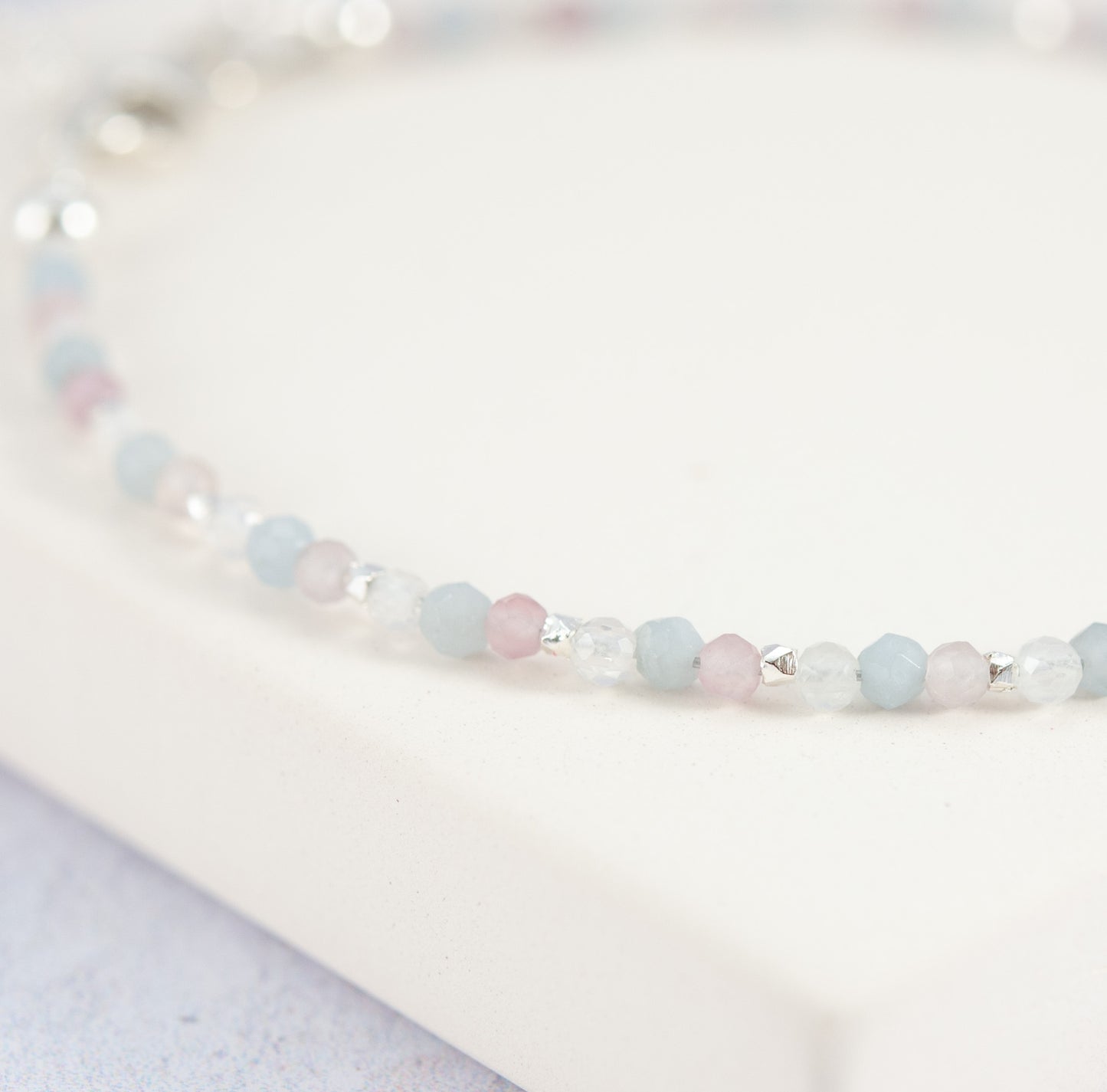 Rose Quartz, Moonstone & Angelite Dainty Gemstone Bracelet