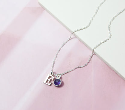 Initial & Amethyst February Birthstone Necklace