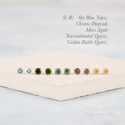 Dainty Sky Blue Topaz Gemstone Stud Earrings