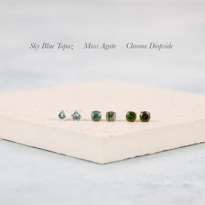 Dainty Sky Blue Topaz Gemstone Stud Earrings