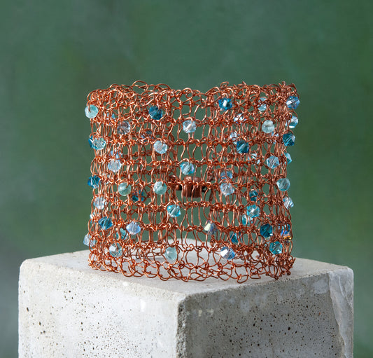 Copper & Blue Crystal Cuff Bracelet - The Filament Collection