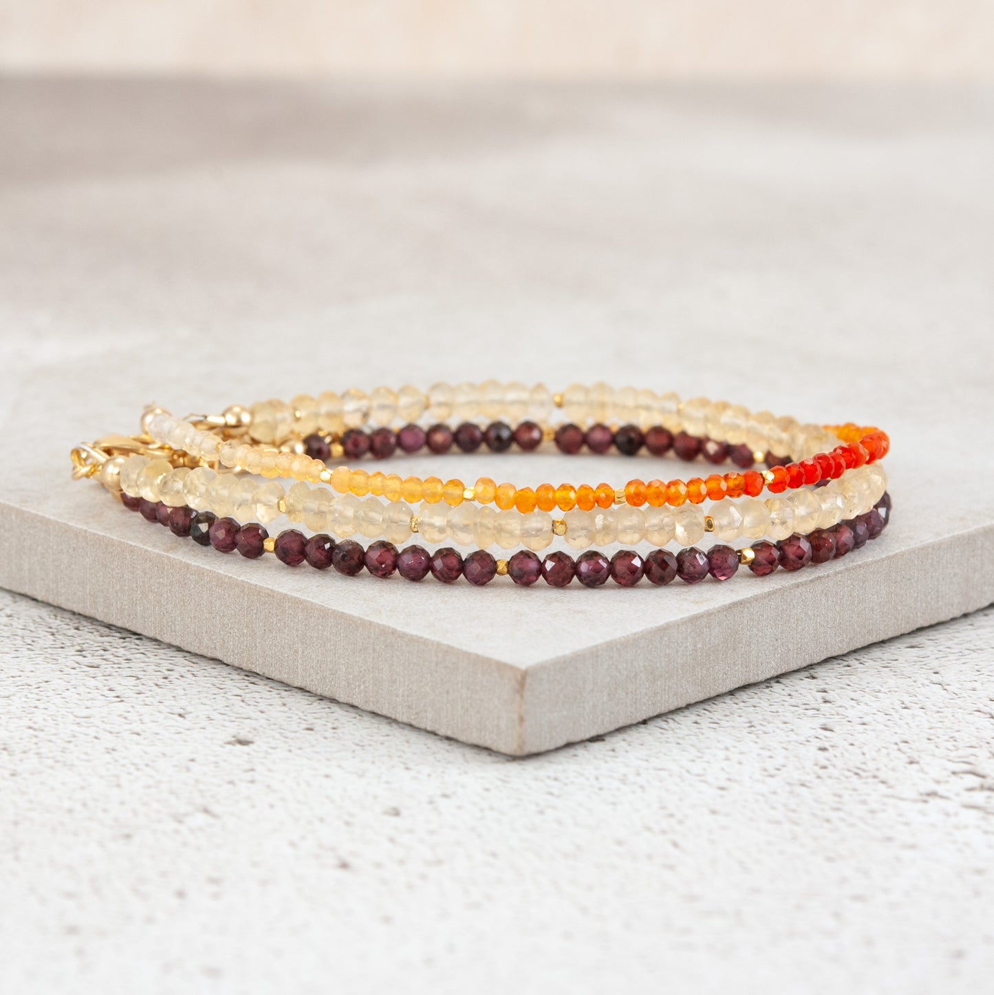 Set Of 3 Dainty Stacking Bracelets (Fire Opal, Citrine & Garnet)