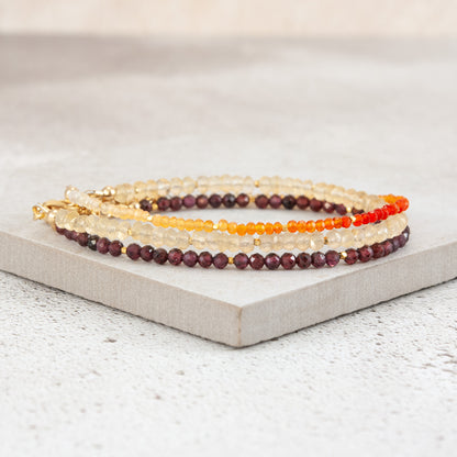 Set Of 3 Dainty Stacking Bracelets (Fire Opal, Citrine & Garnet)