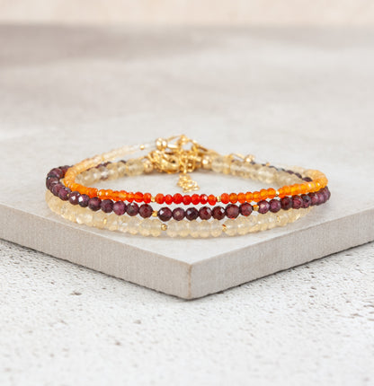 Set Of 3 Dainty Stacking Bracelets (Fire Opal, Citrine & Garnet)