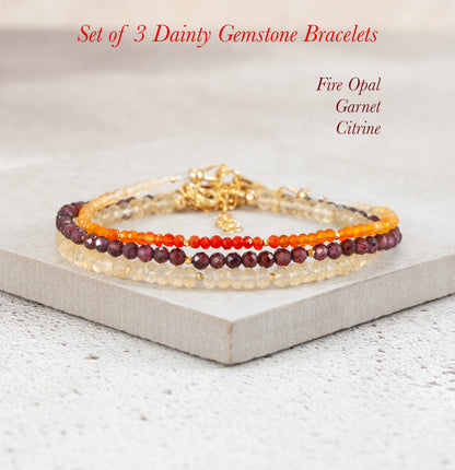 Set Of 3 Dainty Stacking Bracelets (Fire Opal, Citrine & Garnet)