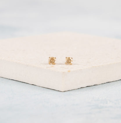 Dainty Golden Rutile Quartz Gemstone Stud Earrings