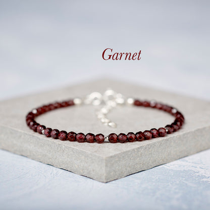 Set Of 3 Dainty Stacking Bracelets (Amethyst, Pearl & Garnet)