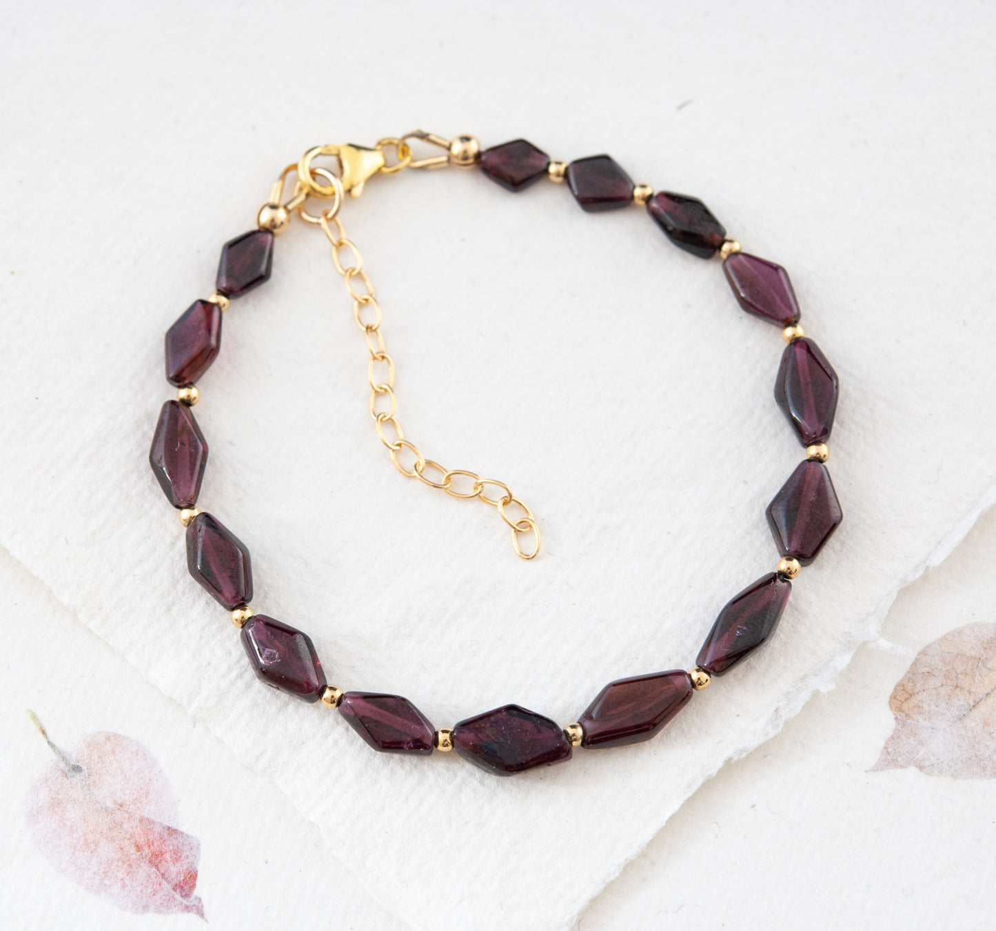 Red Garnet Diamond Bead Bracelet
