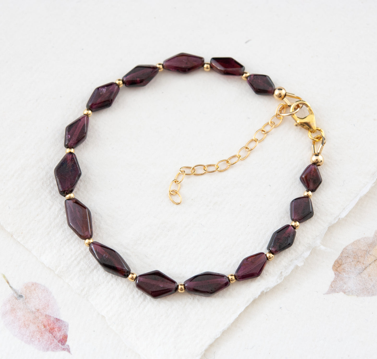 Red Garnet Diamond Bead Bracelet