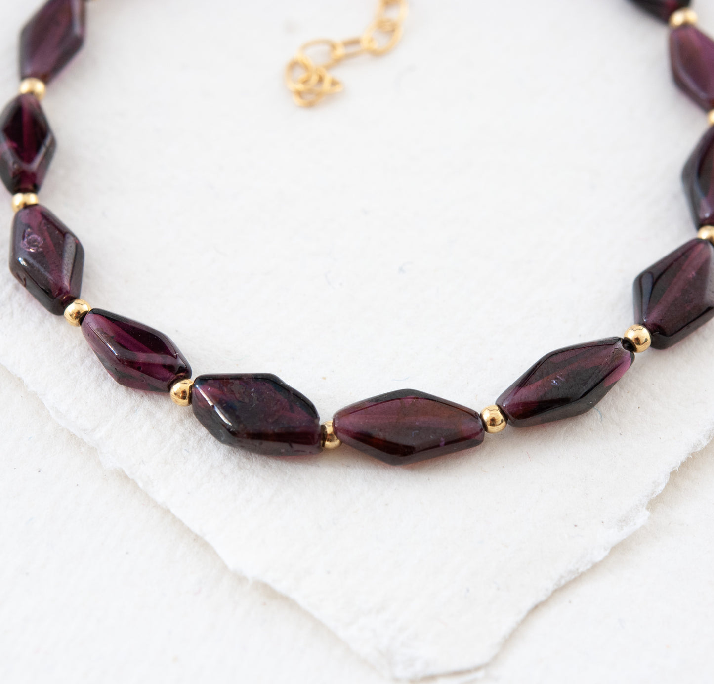 Red Garnet Diamond Bead Bracelet