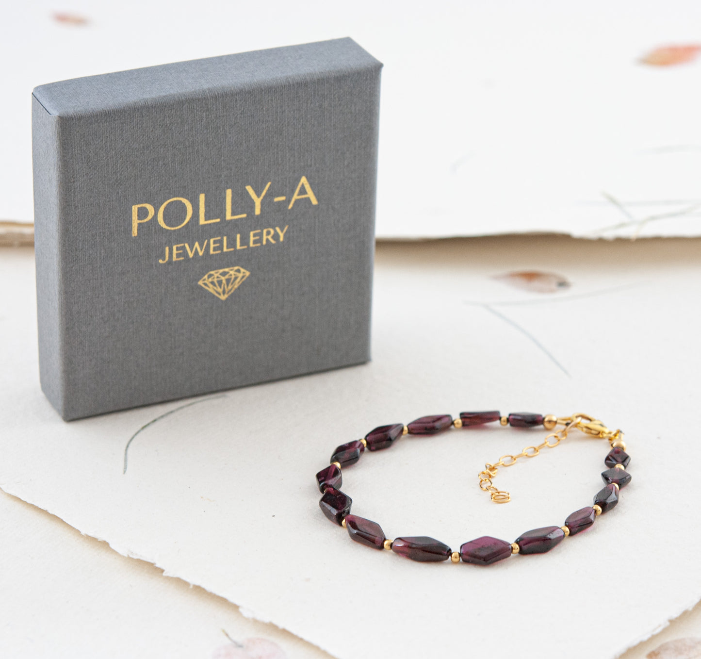 Red Garnet Diamond Bead Bracelet