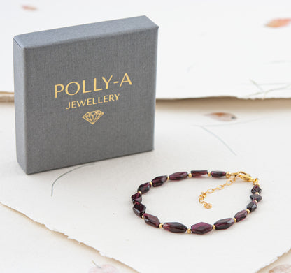 Red Garnet Diamond Bead Bracelet