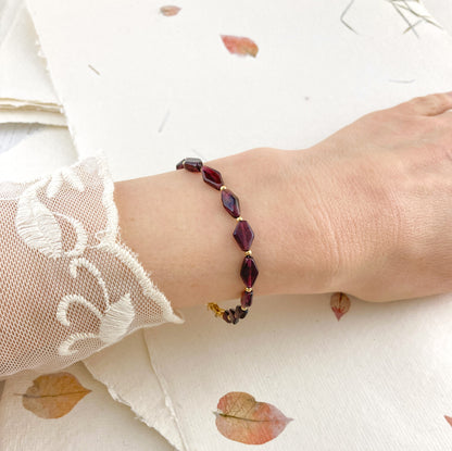 Red Garnet Diamond Bead Bracelet